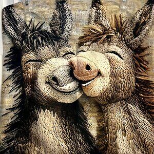 DOUBLE SMILING DONKEY DESIGN THROW PILLOW   2D FLAT PRINTED COVER~17" Square~NEW